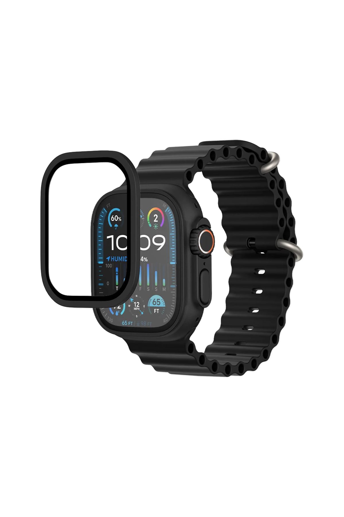 Apple Watch Ultra Uyumlu Metal Çerçeveli İnce Ekran Koruyucu Siyah