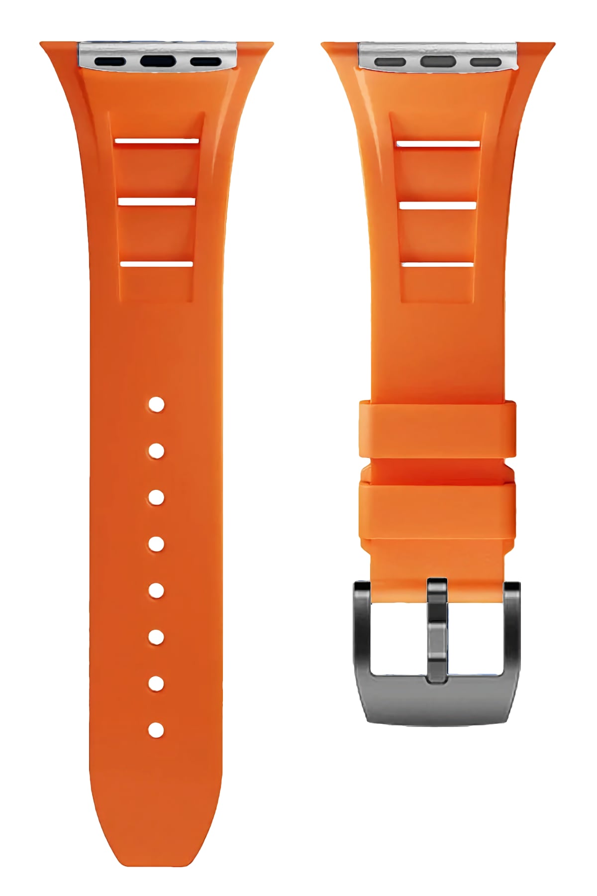 Apple Watch Ultra Uyumlu Terraflex Rubber Siyah Tokalı Turuncu Kordon