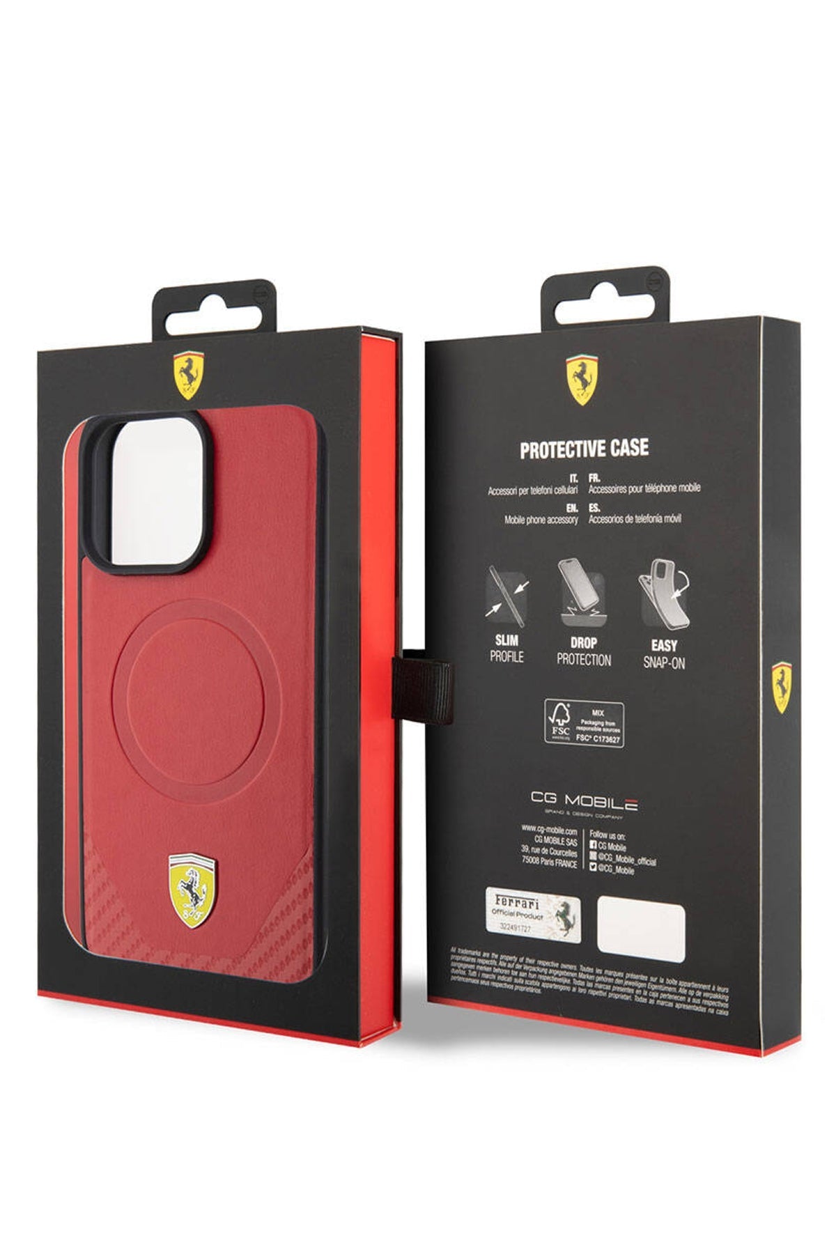 Ferrari iPhone 15 Pro Magsafe Uyumlu Pu Karbon Kılıf Kırmızı