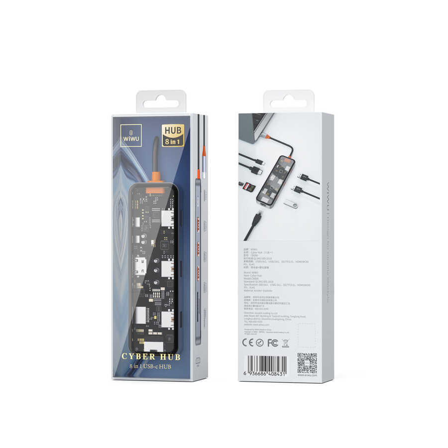 CB008 8in1 Şeffaf Type-C Hub 100W Çoğaltıcı