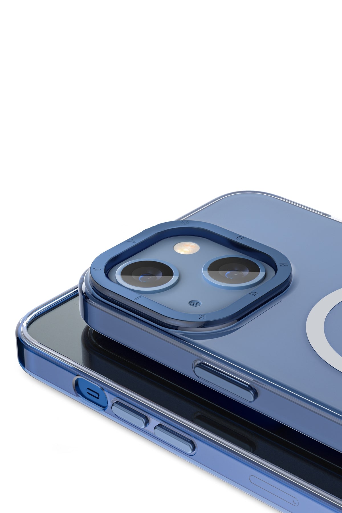 Youngkit Glaze iPhone 14 Plus Şeffaf Kılıf Mavi Kamera Çerçeveli