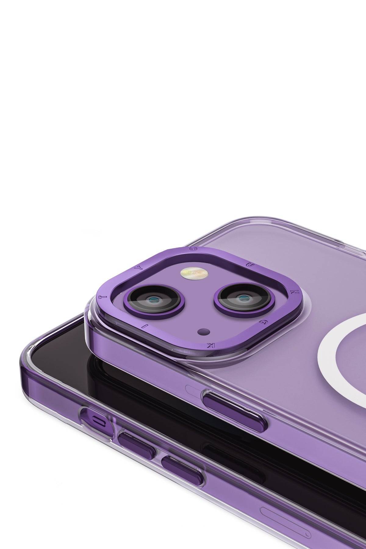 Youngkit Glaze iPhone 14 Şeffaf Kılıf Derin Mor Kamera Çerçeveli