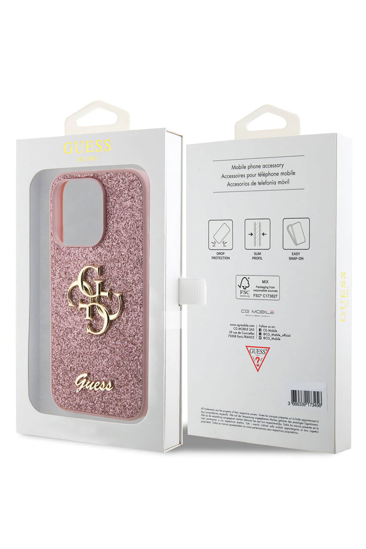 Guess iPhone 14 Pro Max Uyumlu Glitter 4G Logolu Kılıf Pembe