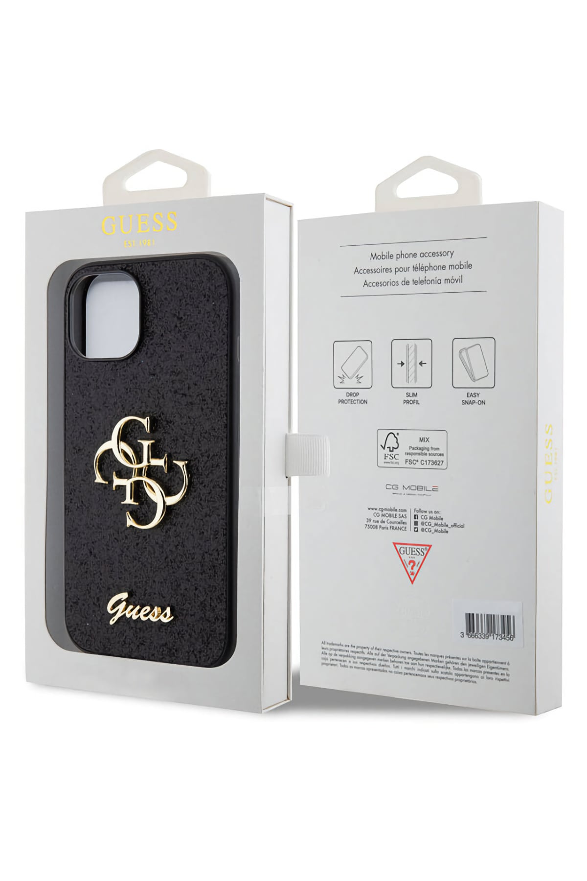 Guess iPhone 15 Plus Uyumlu Glitter 4G Logolu Kılıf Siyah