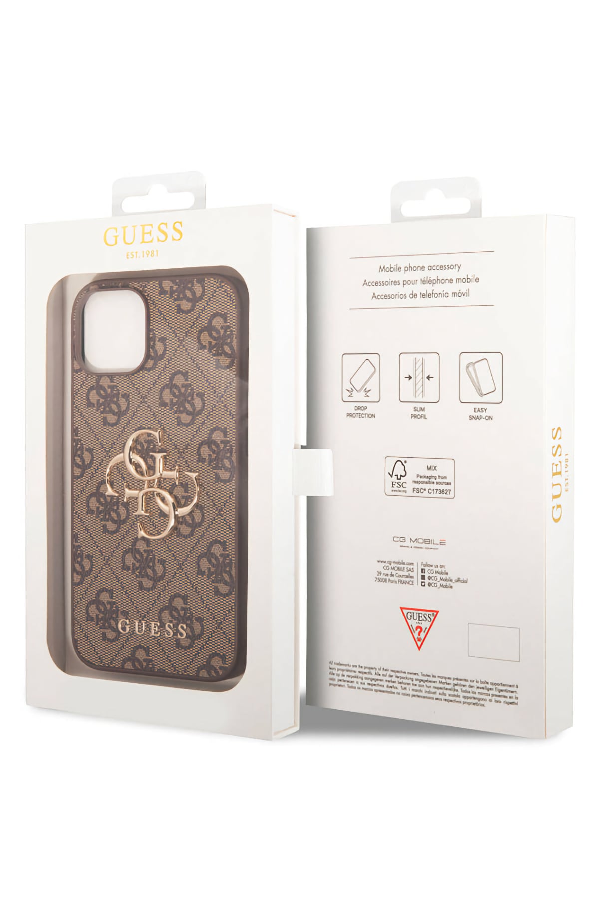 Guess iPhone 15 Uyumlu 4G Logolu Deri Kılıf Kahverengi