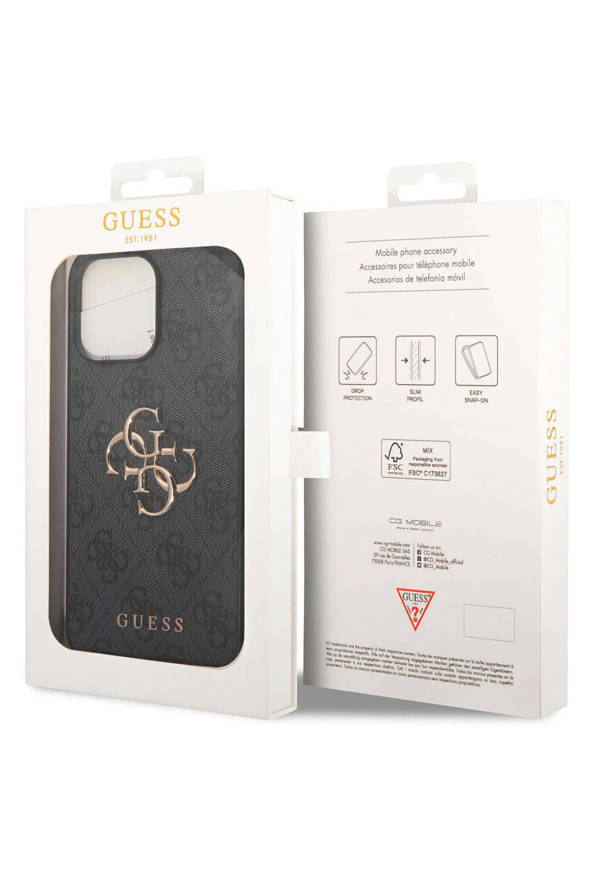 Guess iPhone 15 Pro Uyumlu 4G Logolu Deri Kılıf Gri