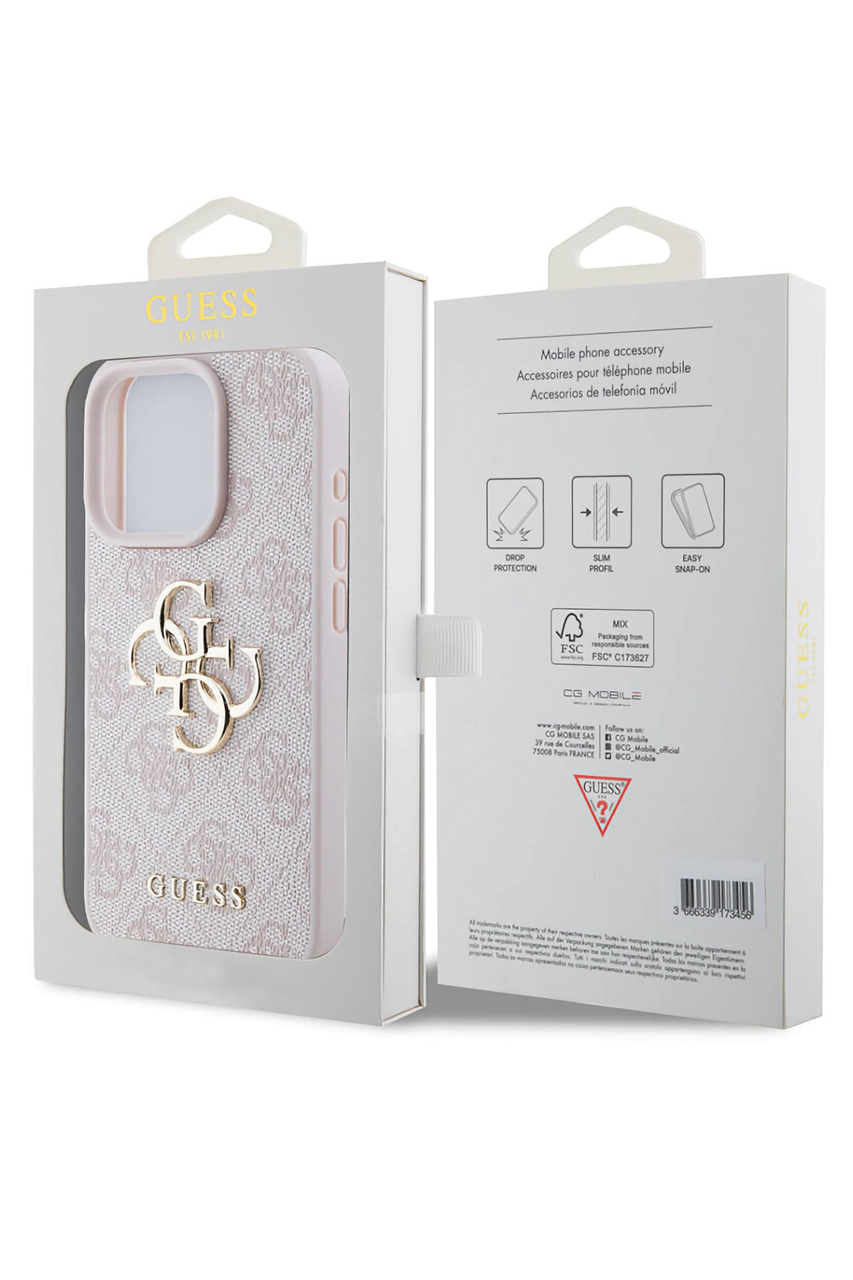 Guess iPhone 15 Pro Max Uyumlu 4G Logolu Deri Kılıf Pembe