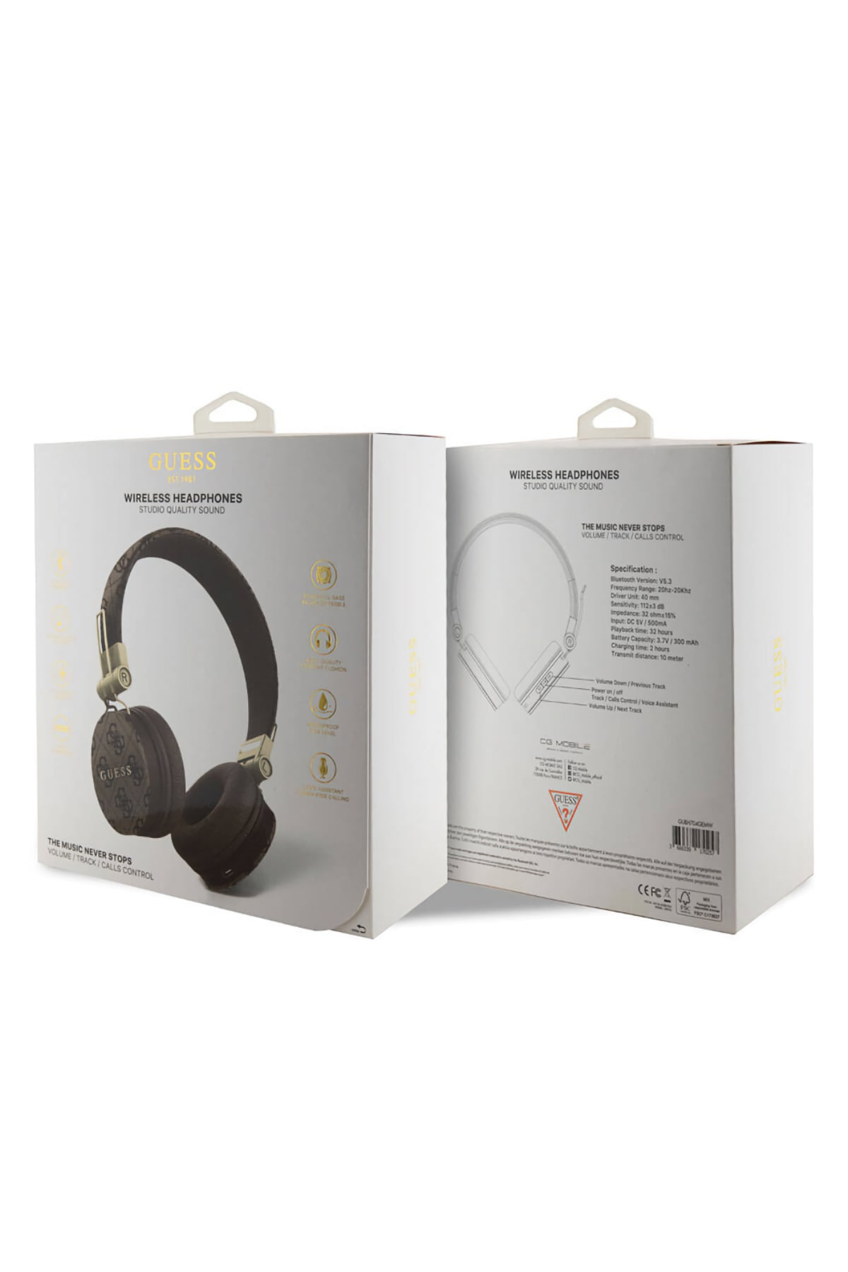 Guess Kulak Üstü Bluetooth 5.3 Kulaklık 4G Desenli Metal Logolu Kahverengi