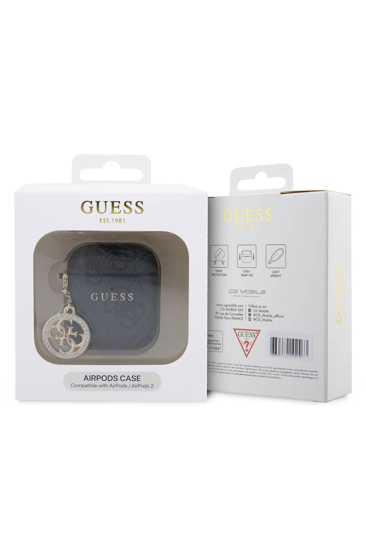 Guess Apple Airpods 2. Nesil Uyumlu Kılıf 4G Taşlı Süs Zincirli Siyah