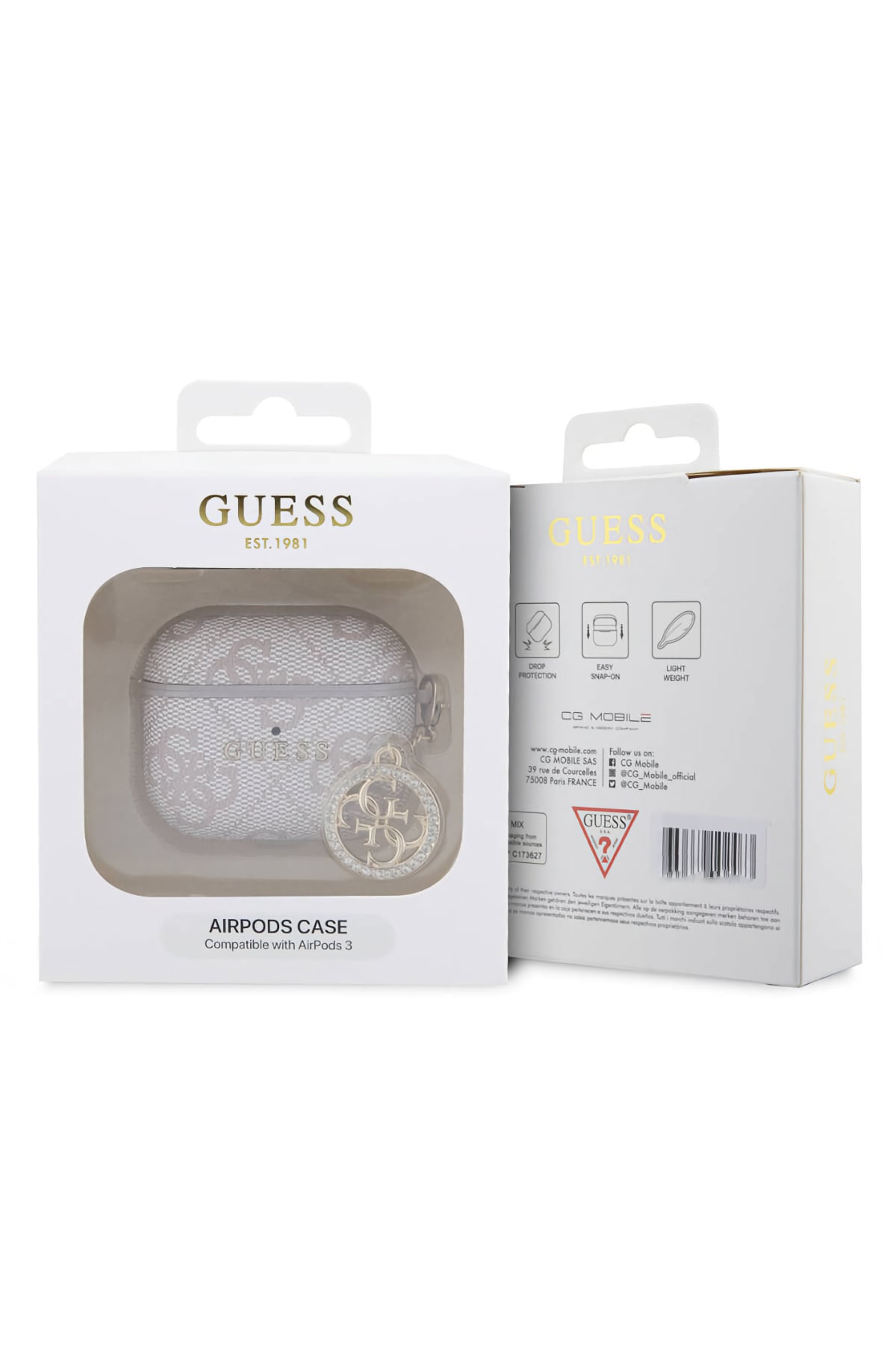 Guess Apple Airpods 3. Nesil Uyumlu Kılıf 4G Taşlı Süs Zincirli Pembe