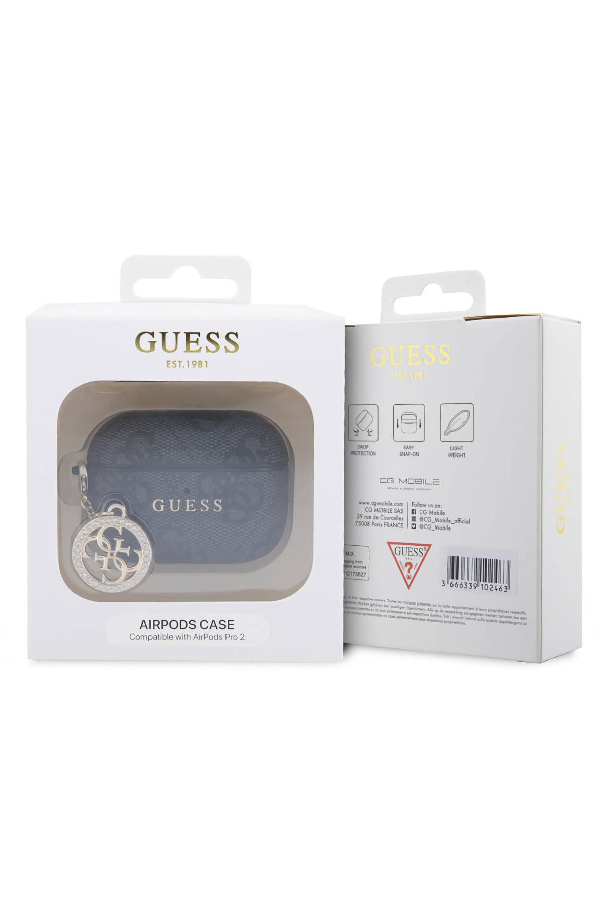 Guess Apple Airpods Pro 2. Nesil Uyumlu Kılıf 4G Taşlı Süs Zincirli Siyah