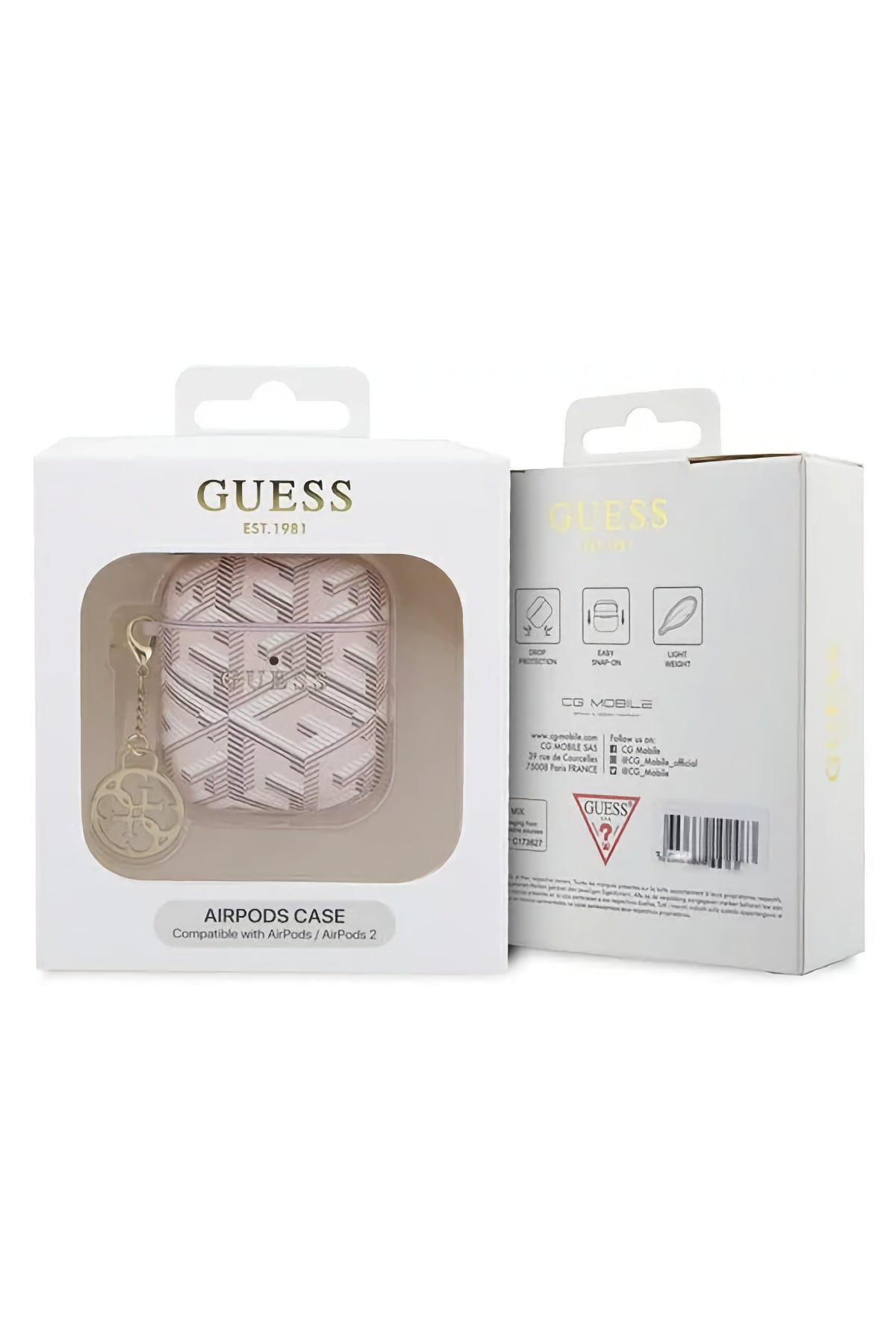 Guess Apple Airpods 3. Nesil Uyumlu Kılıf G Cube Desenli Süs Zincirli Pembe