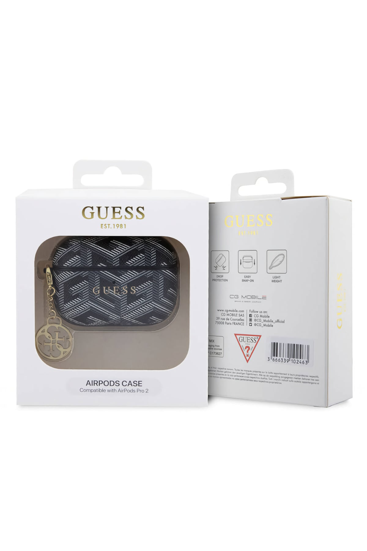 Guess Apple Airpods Pro 2. Nesil Uyumlu Kılıf G Cube Süs Zincirli Siyah