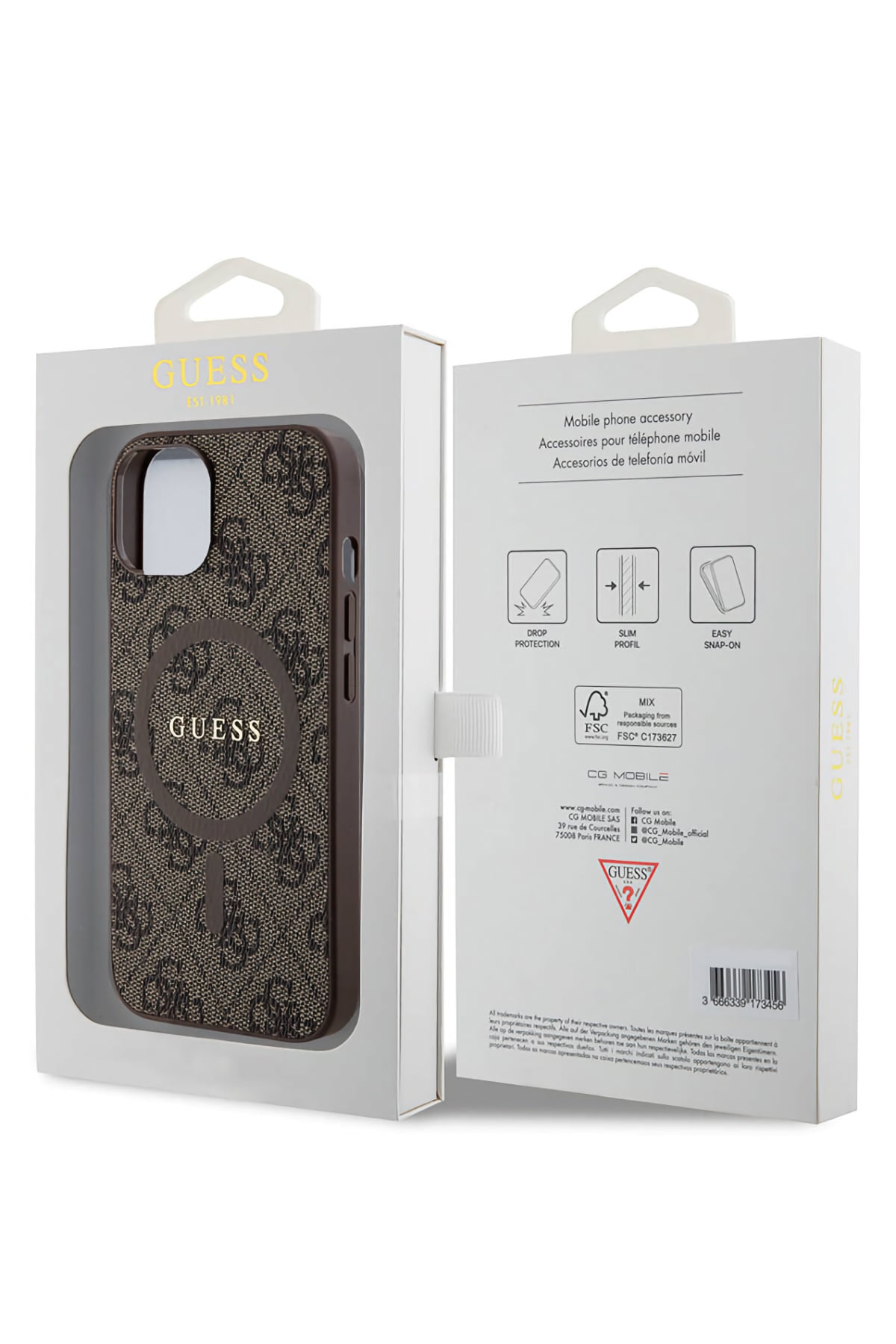 Guess iPhone 14 Magsafe Uyumlu 4G Desenli Kılıf Kahverengi