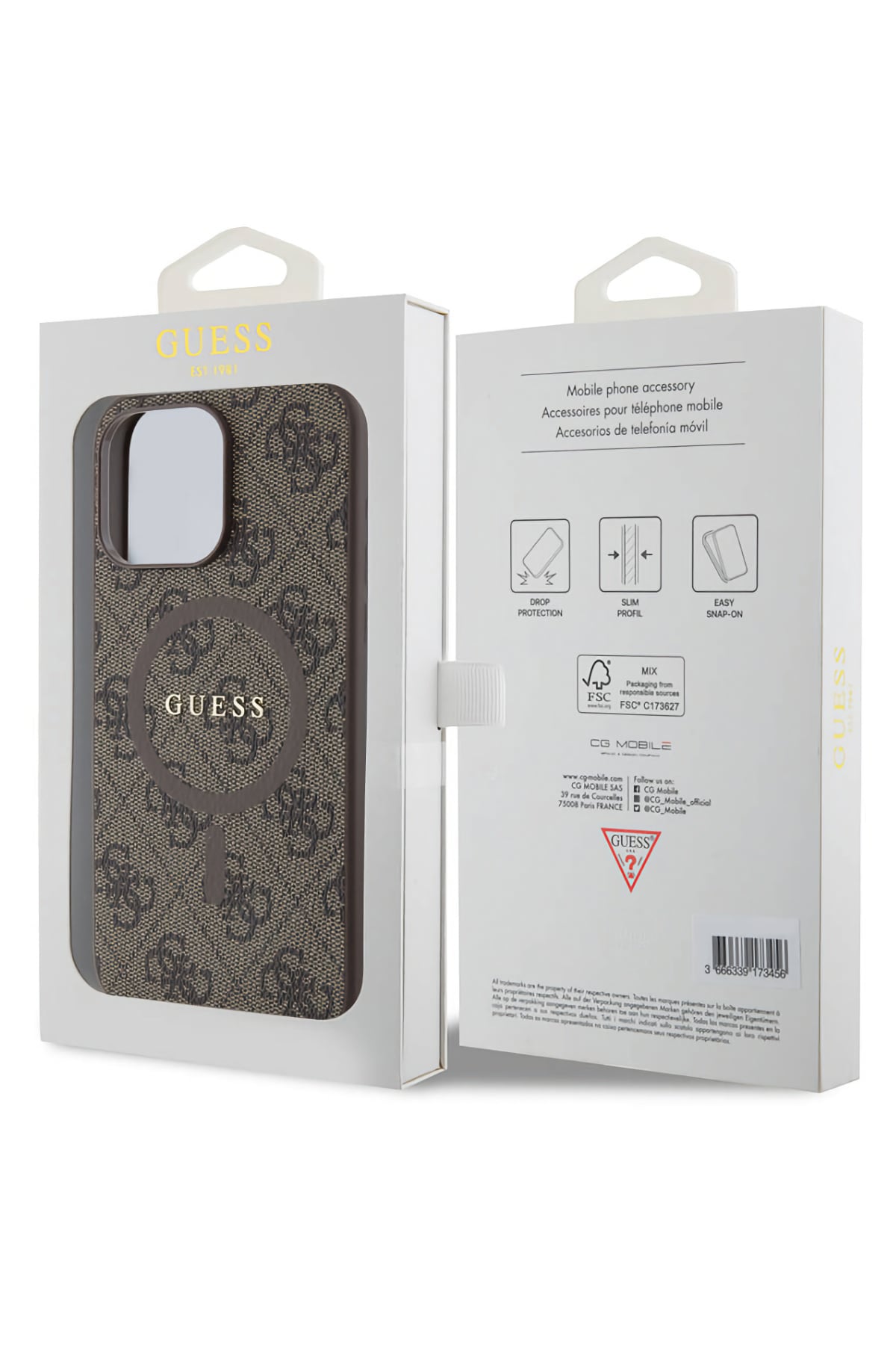 Guess iPhone 14 Pro Magsafe Uyumlu 4G Desenli Kılıf Kahverengi