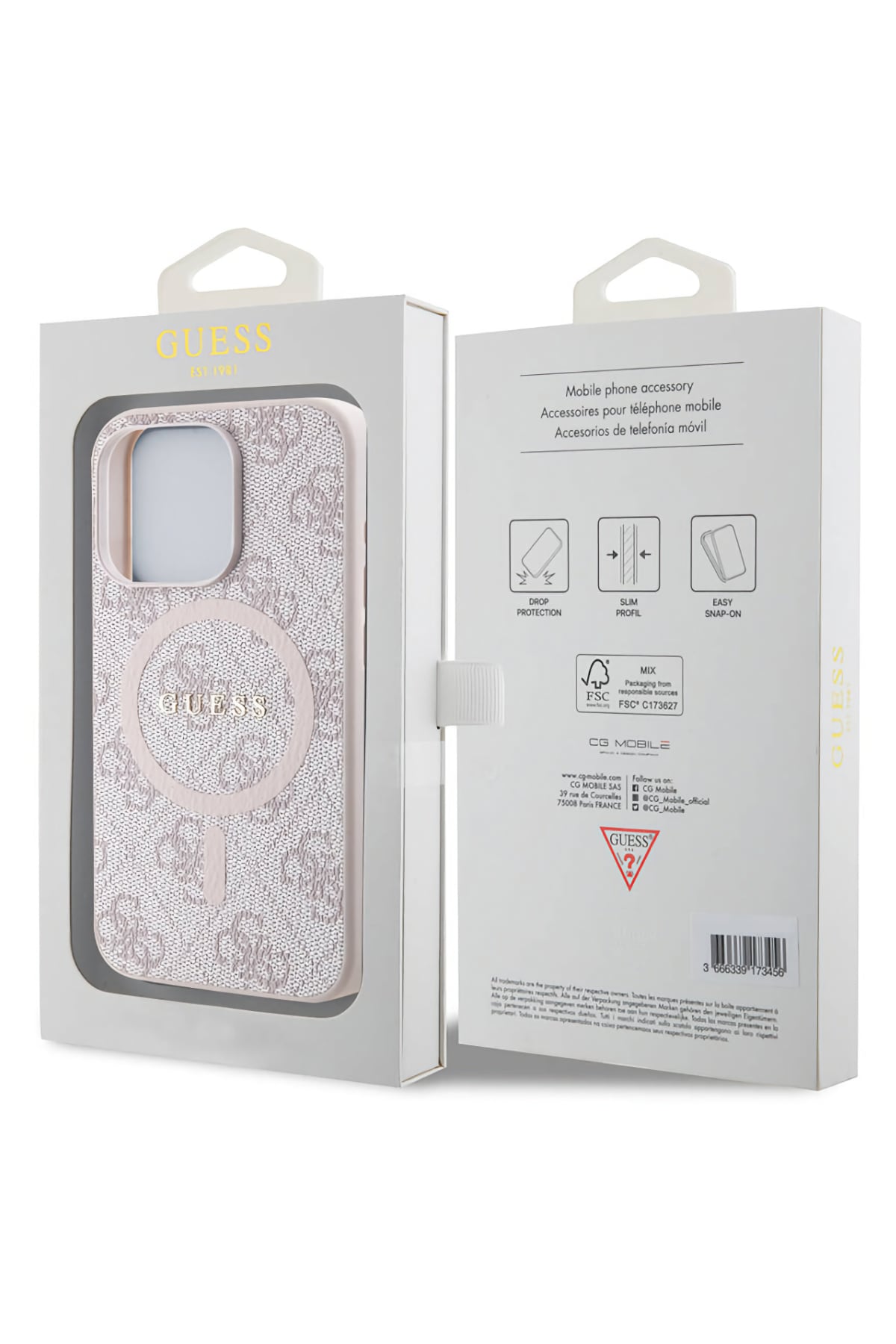 Guess iPhone 14 Pro Magsafe Uyumlu 4G Desenli Kılıf Pembe