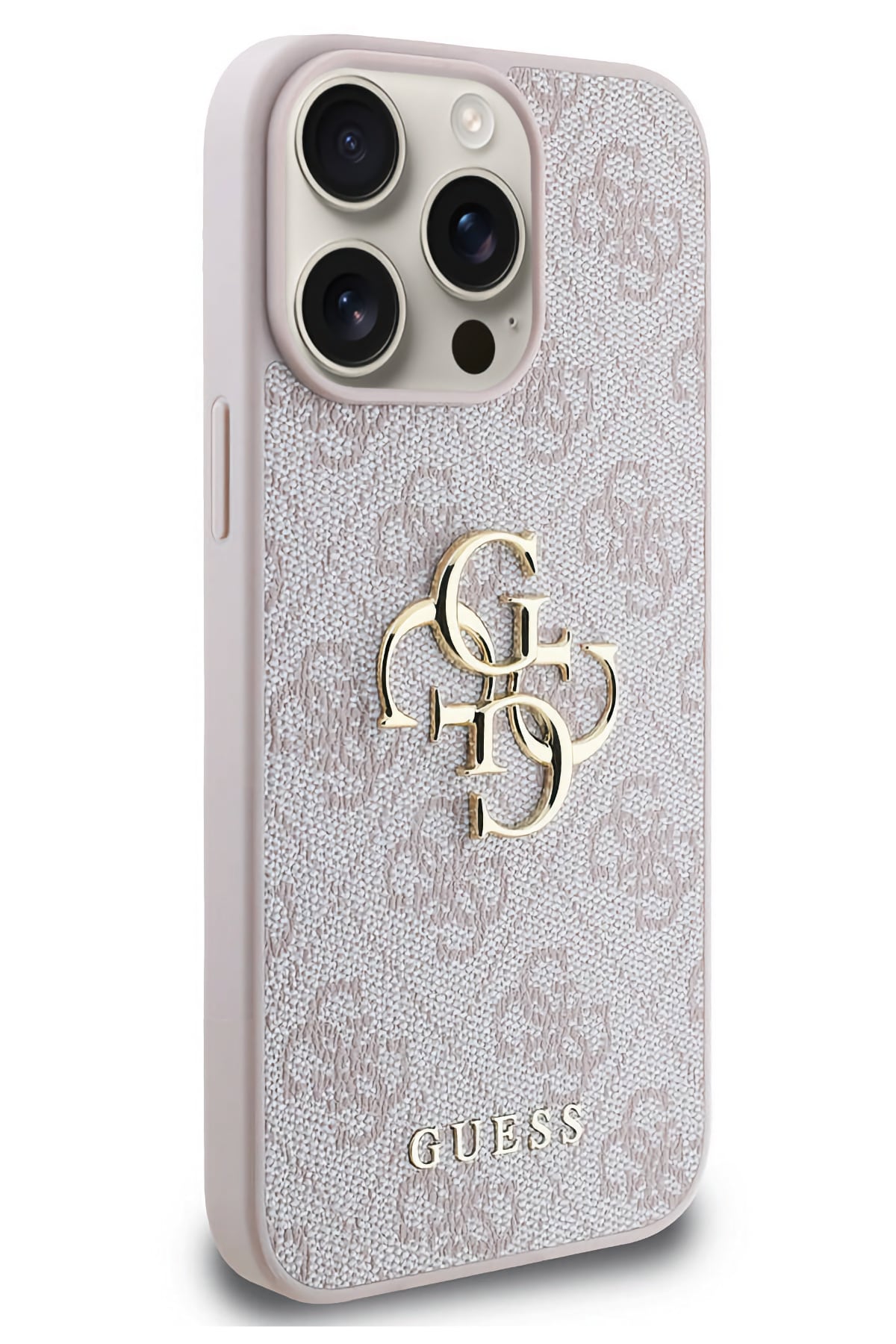 Guess iPhone 13 Pro Uyumlu 4G Logolu Deri Kılıf Pembe