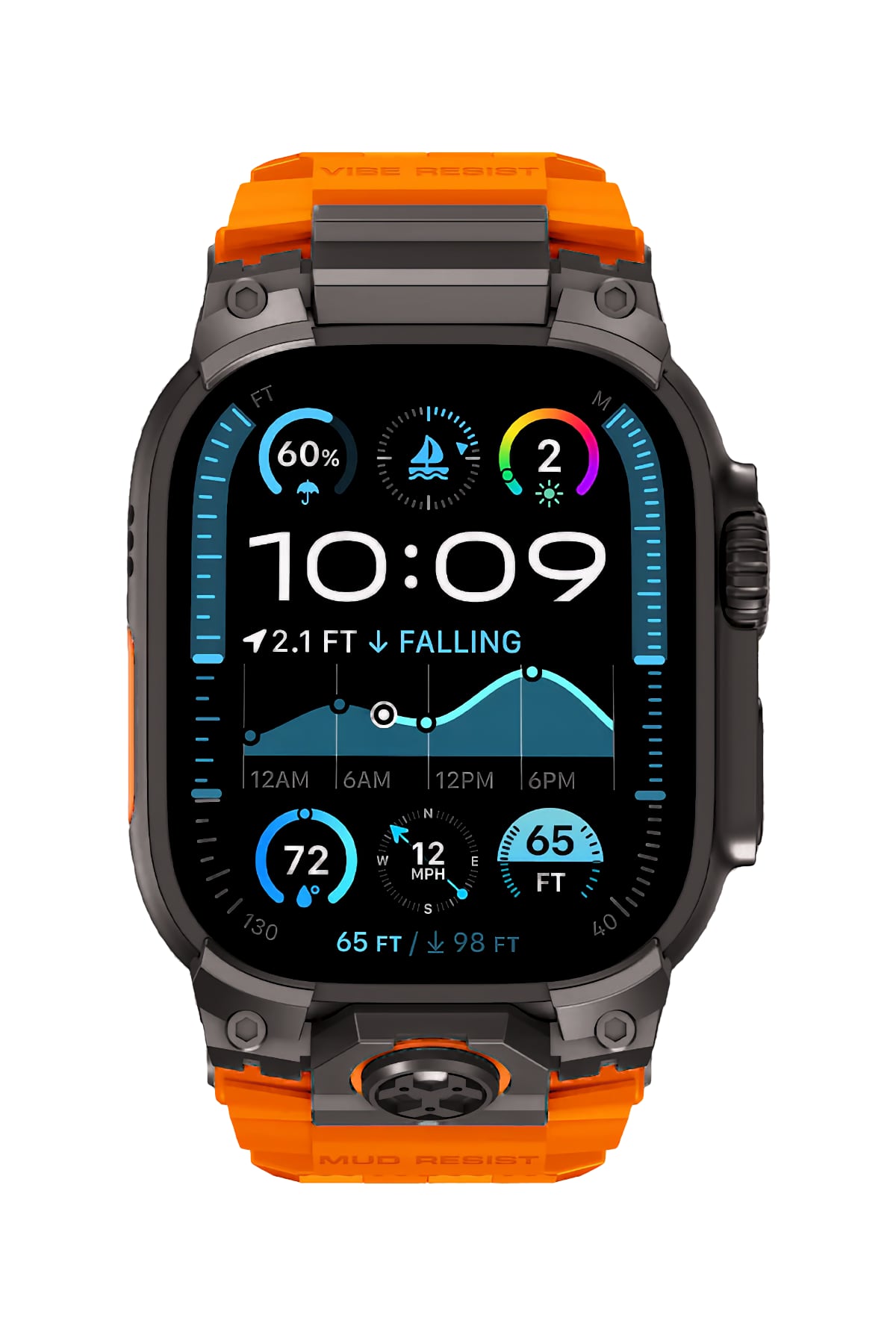 Mohseven Armor Apple Watch Ultra Uyumlu Silikon Siyah Toka Turuncu Kordon