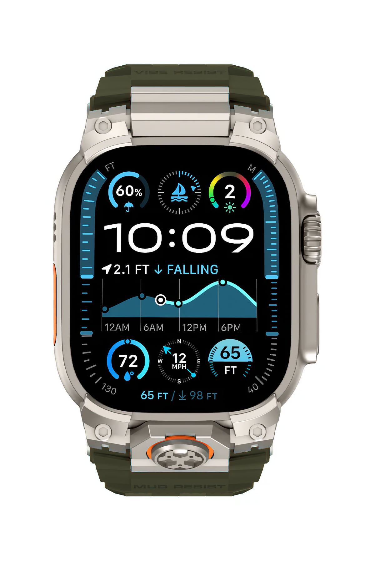 Mohseven Armor Apple Watch Ultra Uyumlu Silikon Titanyum Gri Toka Yeşil Kordon