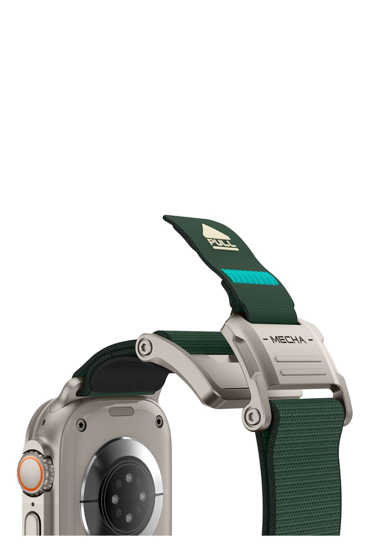 Mohseven Mecha Apple Watch Ultra Uyumlu Hasır Kordon Titanyum Yeşil