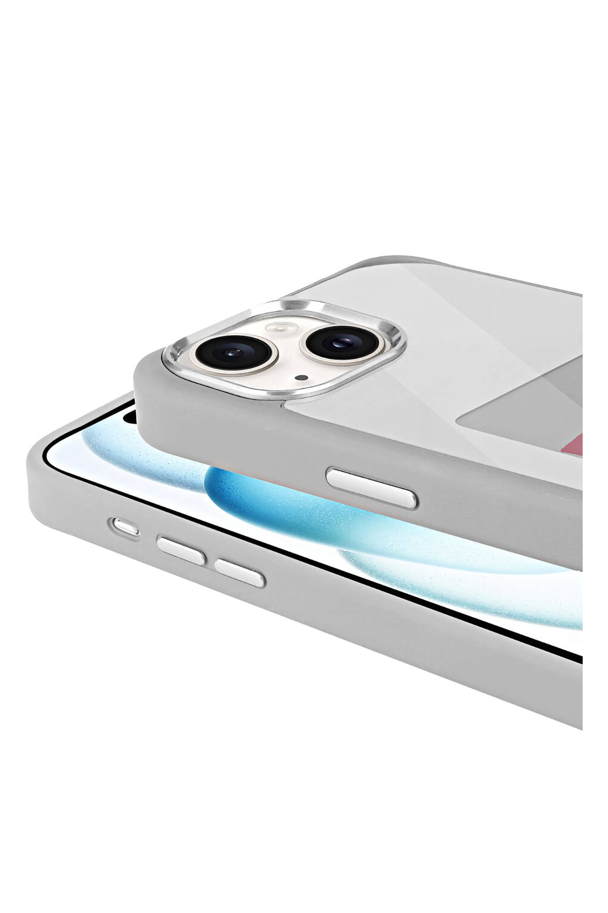 Apple iPhone 15 uyumlu Nfc Resim Yansıtmalı Kılıf Gri