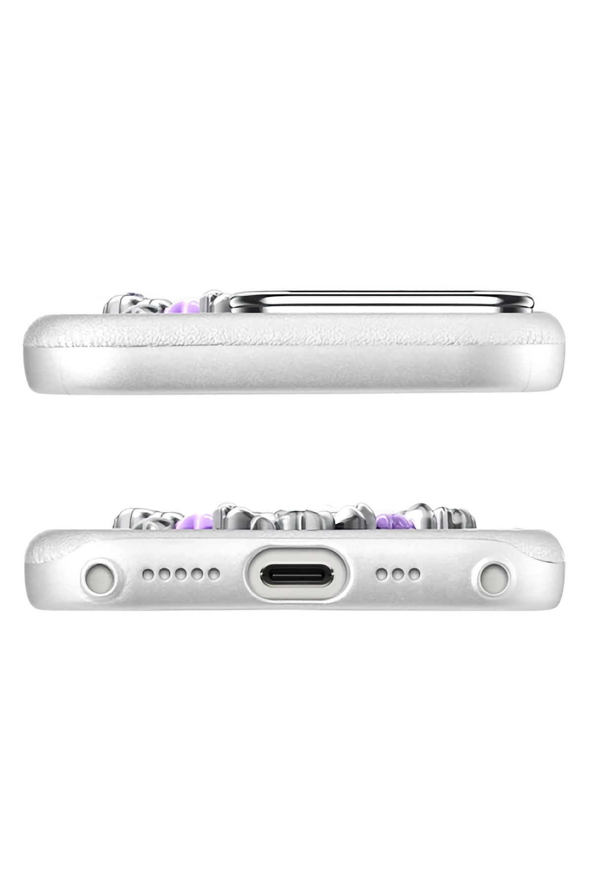 Pynana Mirror Serisi Zirconia Taşlı iPhone 16 Pro Kılıf Beyaz