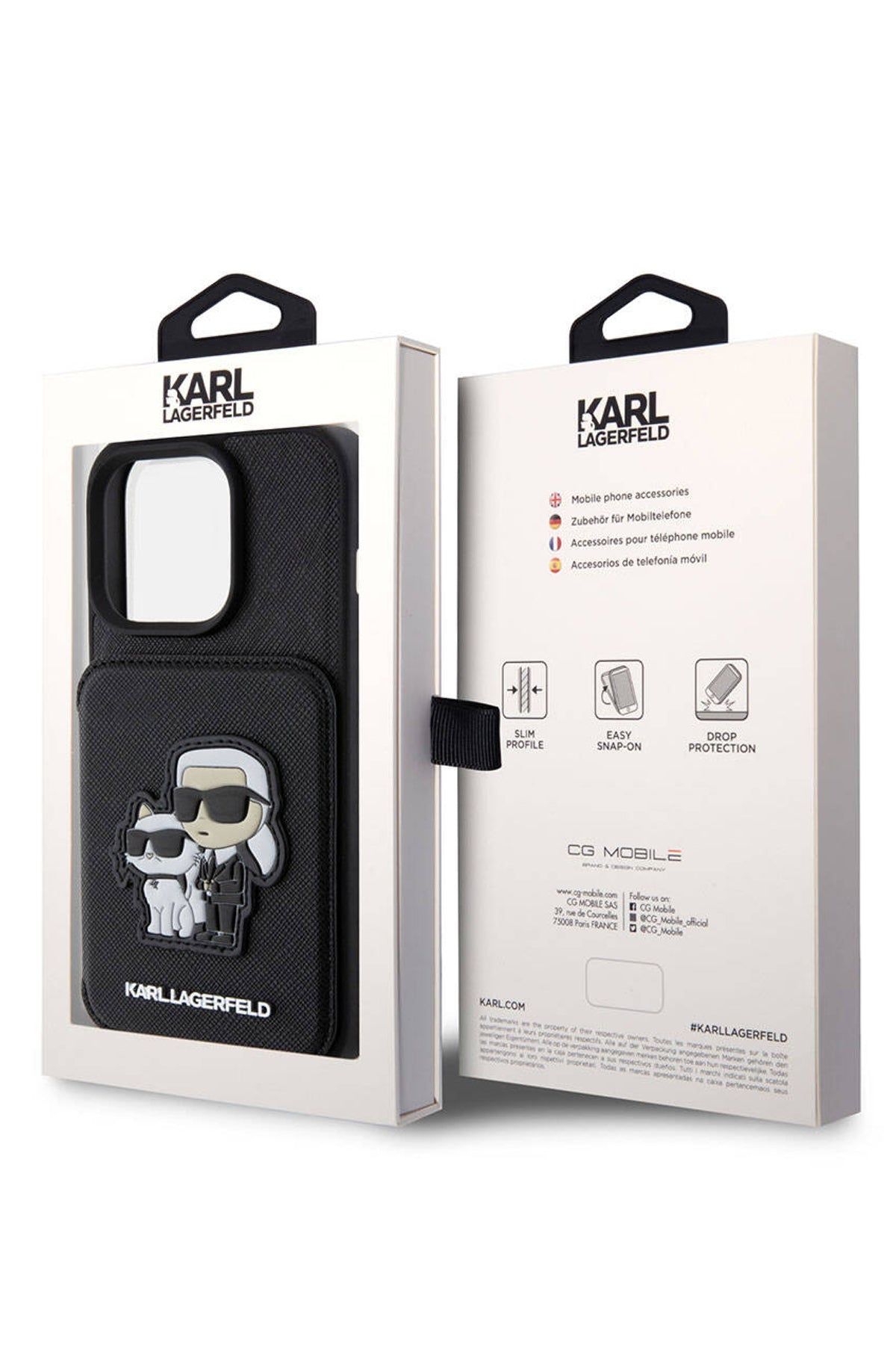Karl Lagerfeld iPhone 15 Pro Max Uyumlu Saffiano Kartlıklı Standlı K&C Kılıf Siyah