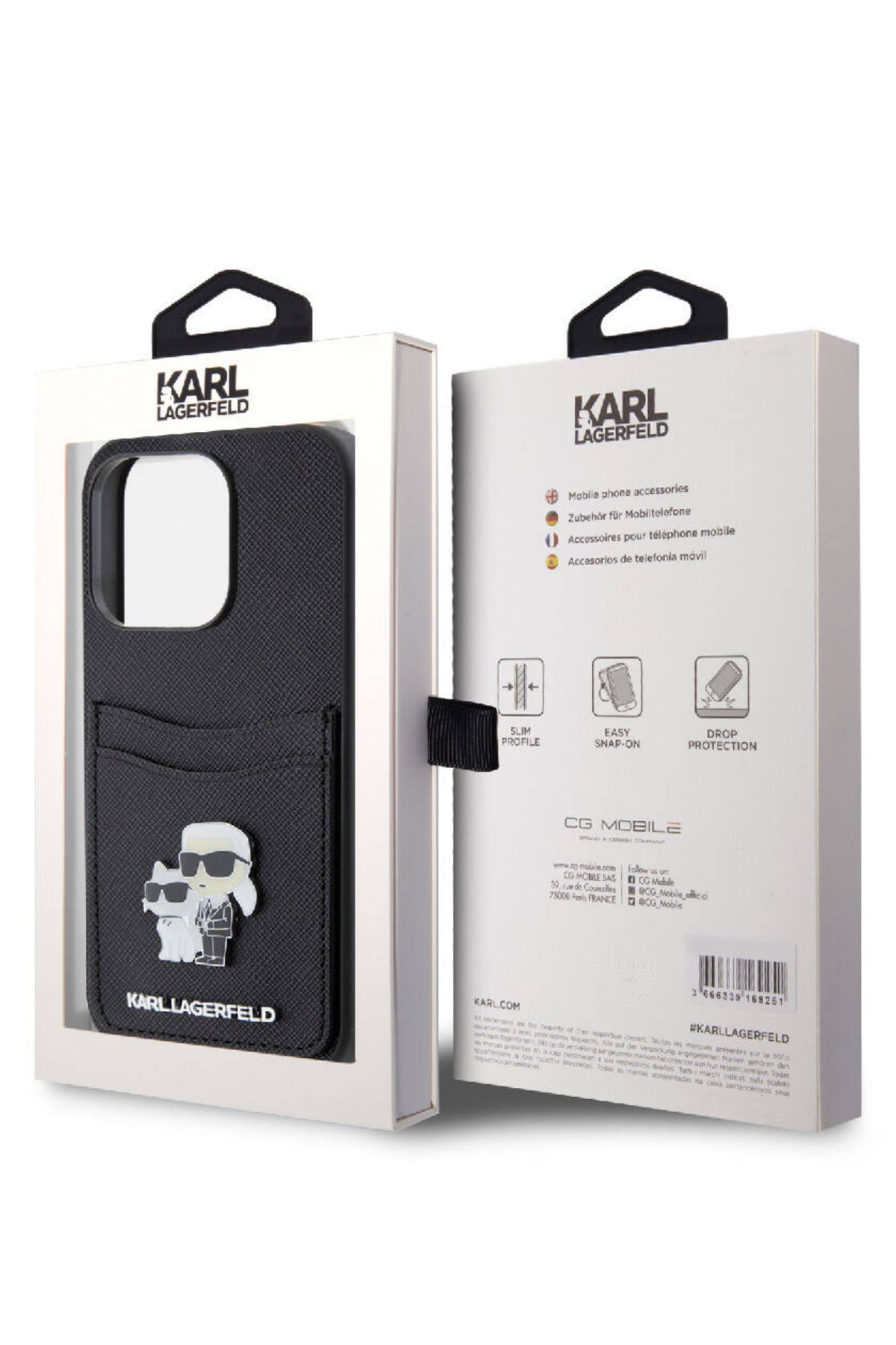 Karl Lagerfeld iPhone 15 Pro Max Uyumlu Saffiano Kartlıklı K&C Kılıf Siyah