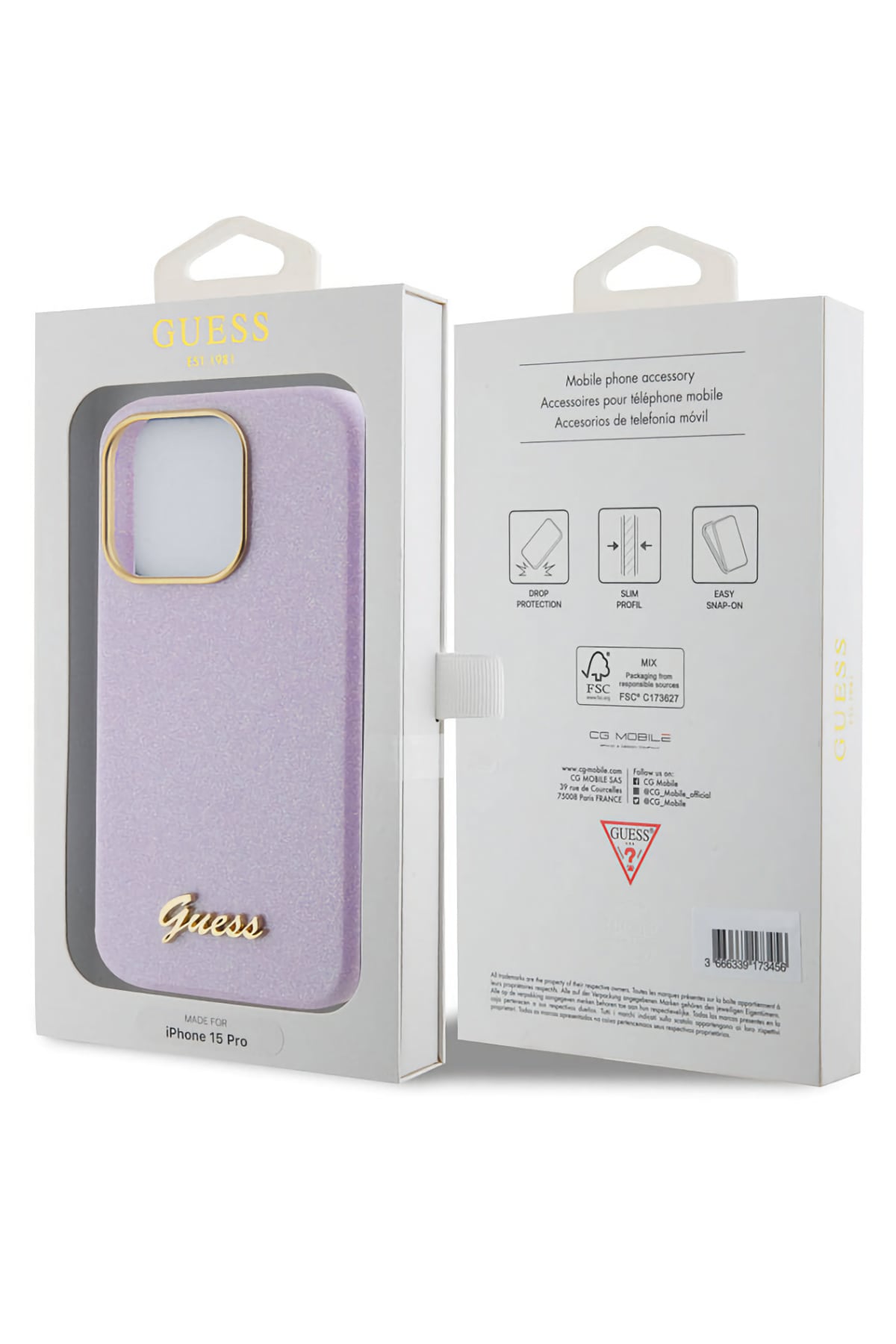 Guess iPhone 15 Pro Max Uyumlu Glitter Glossy Script Silikon Kılıf Lila