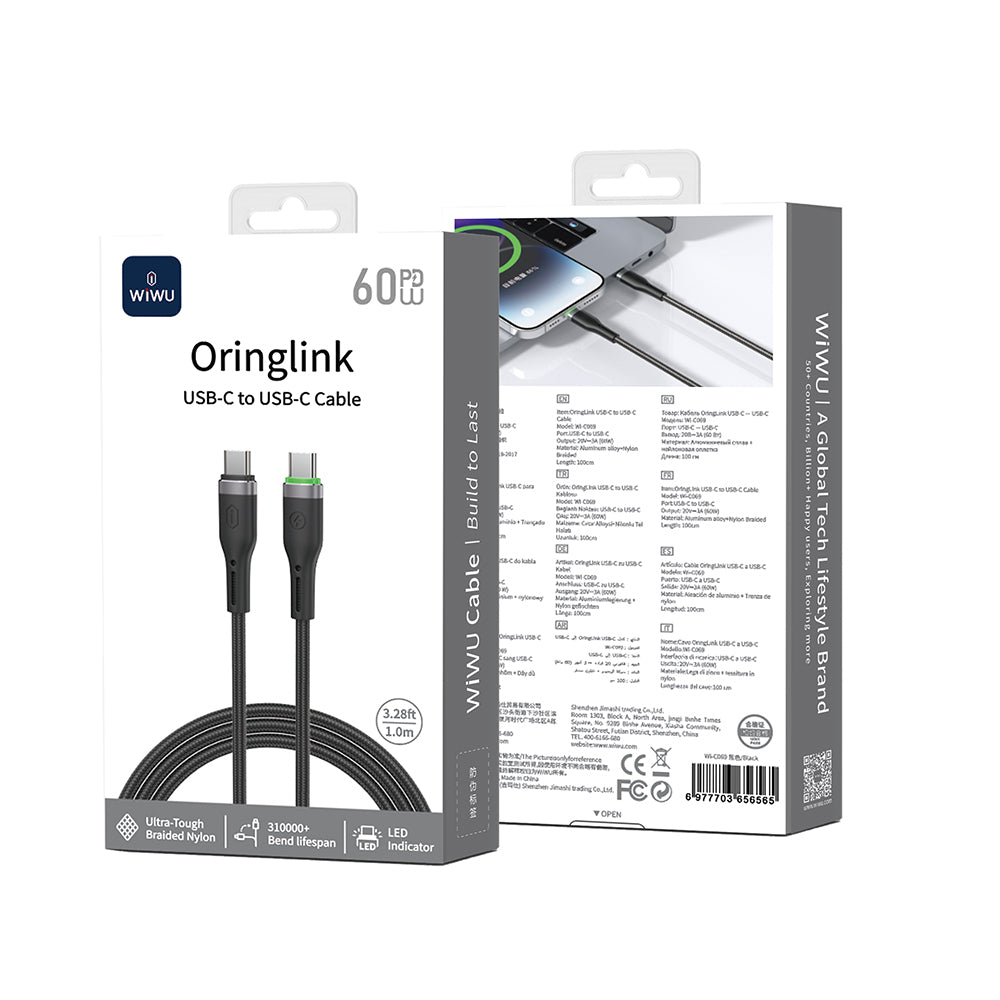 Wi-C069 Orginlink Type-C to Type-C LED Göstergeli PD Hızlı Şarj Kablosu 60W 1M