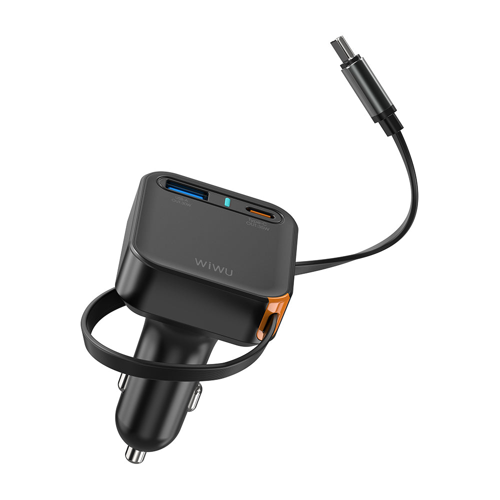 Wi-CC033 Type-C + USB-A 65W Akım Korumalı Dahili Kablolu Araç Şarj Aleti