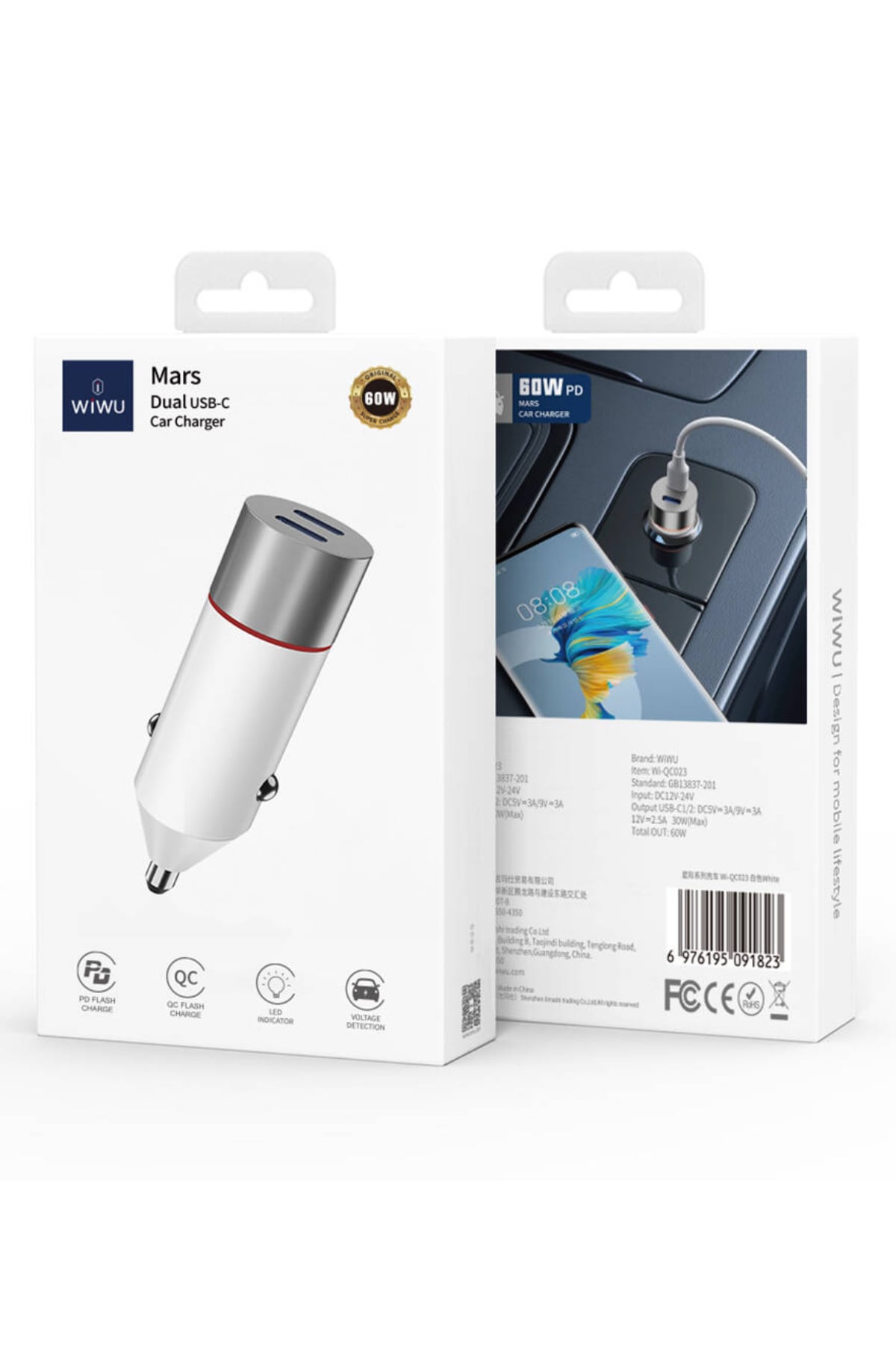 Wiwu Wi-60W Type-C Çift Girişli PD Hızlı Araç Şarj Cihazı