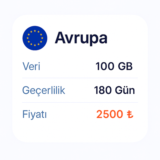 100Gb 180Gün 38 Ülkede Geçerli eSIM internet paketi