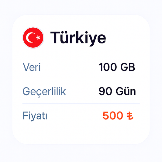 100Gb 90Gün Türkiye Geçerli eSIM internet paketi