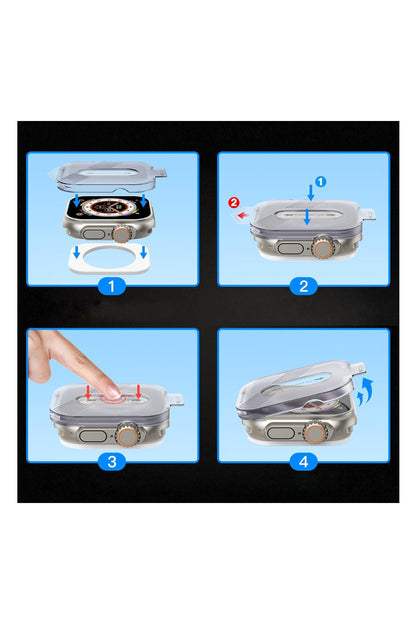 Apple Watch Ultra Uyumlu 49mm Şeffaf Ekran Koruyucu Uygulama Aparatlı