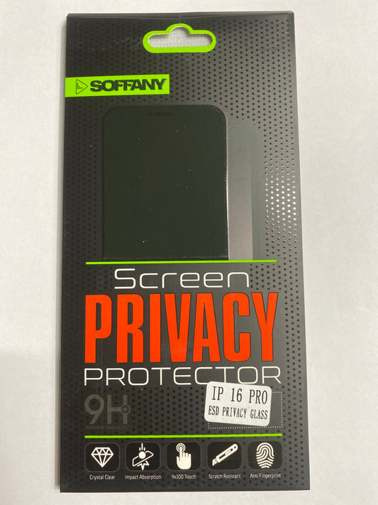 SOFFANY iPhone 16 Pro Privacy Ekran Koruyucu – 9H+ ESD Gizlilik Camı, Darbe Emici, Çizilmez Temperli Cam