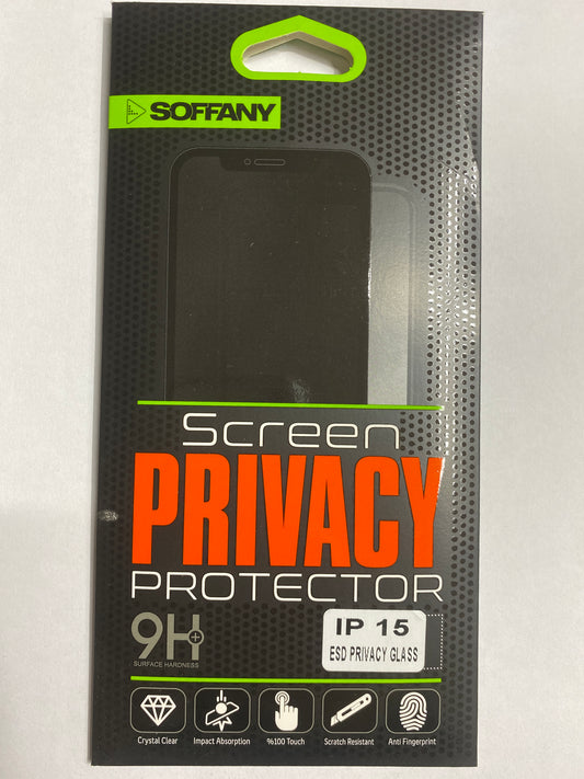SOFFANY iPhone 15 Privacy Ekran Koruyucu – 9H+ ESD Gizlilik Camı, Darbe Emici, Çizilmez Temperli Cam