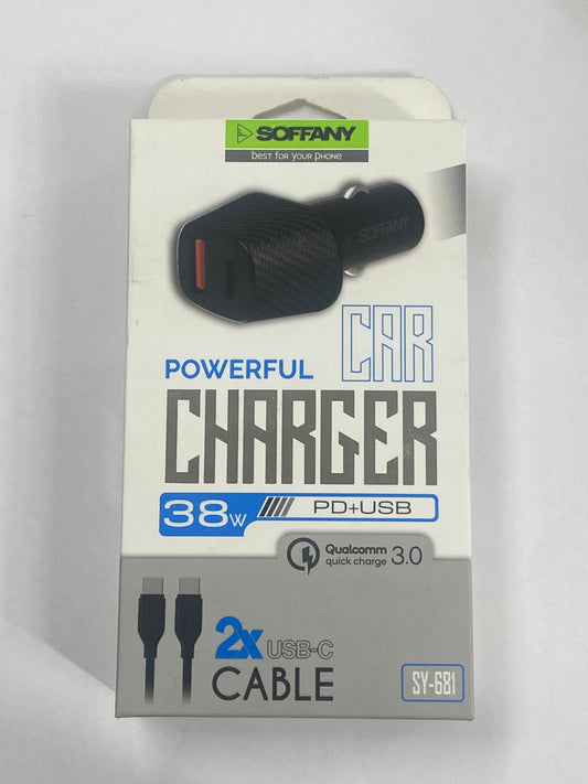 Soffany SY-681 38W Hızlı Araç Şarj Cihazı – PD + USB Çıkışlı & Type-C Kablo Hediye