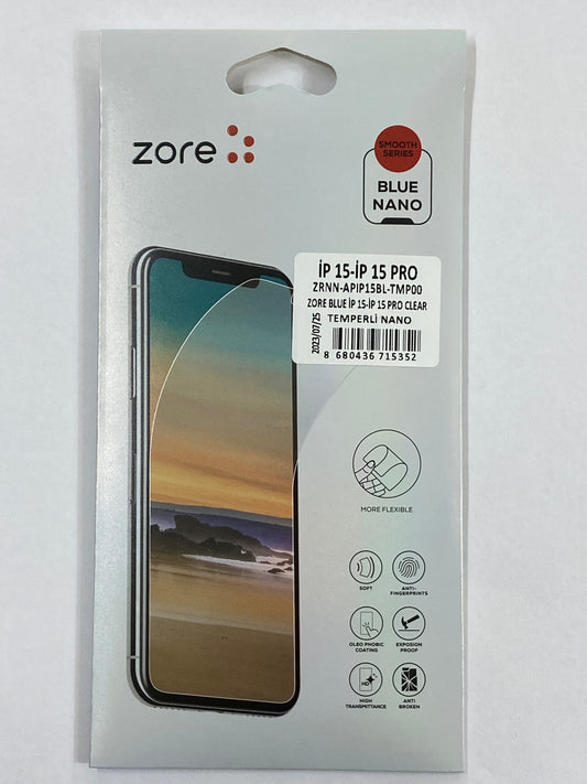 Zore iPhone 15 / 15 Pro Clear Temperli Nano