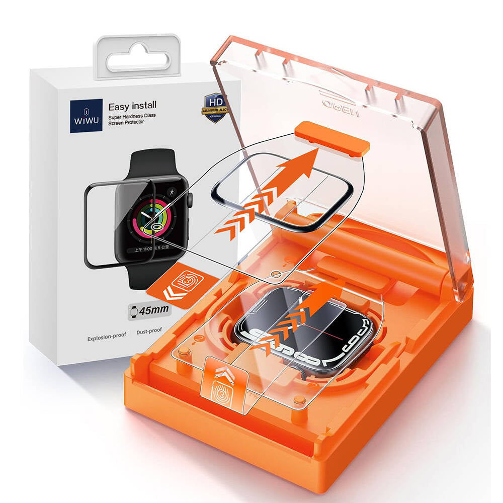 Apple Watch 7 45mm Wi-JD105 Easy Install PMMA Pet Ekran Koruyucu + Kolay Uygulama Aparatı