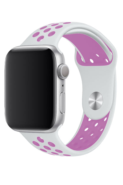 Apple Watch Uyumlu Silikon Delikli Spor Kordon Beyaz Lila