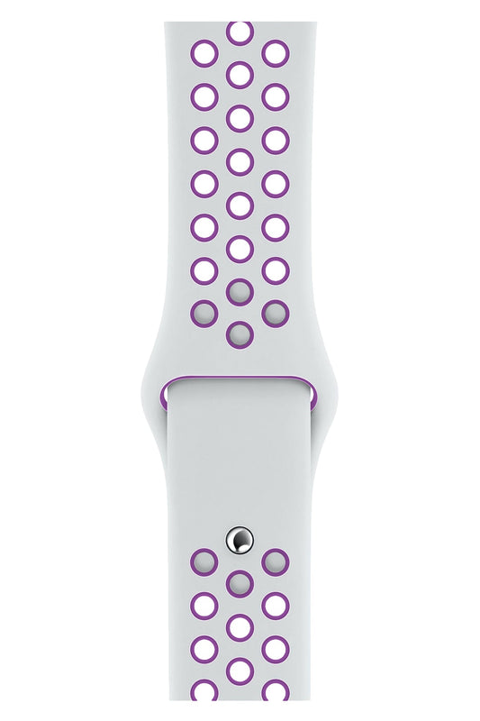 Apple Watch Uyumlu Silikon Delikli Spor Kordon Beyaz Mor