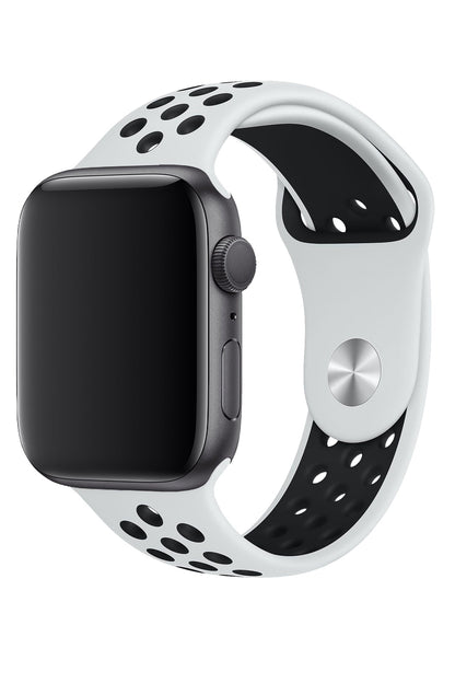 Apple Watch Uyumlu Silikon Delikli Spor Kordon Beyaz Siyah