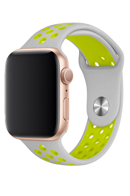 Apple Watch Uyumlu Silikon Delikli Spor Kordon Gri Yeşil