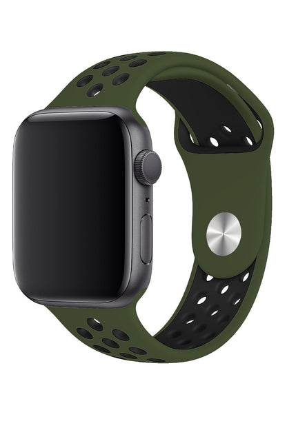 Apple Watch Uyumlu Silikon Delikli Spor Kordon Haki Siyah