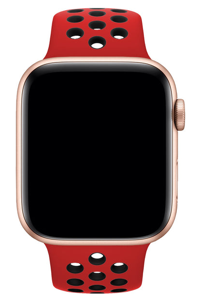 Apple Watch Uyumlu Silikon Delikli Spor Kordon Kırmızı Siyah
