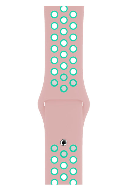 Apple Watch Uyumlu Silikon Delikli Spor Kordon Pembe Yeşil