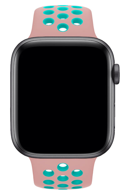 Apple Watch Uyumlu Silikon Delikli Spor Kordon Pembe Yeşil