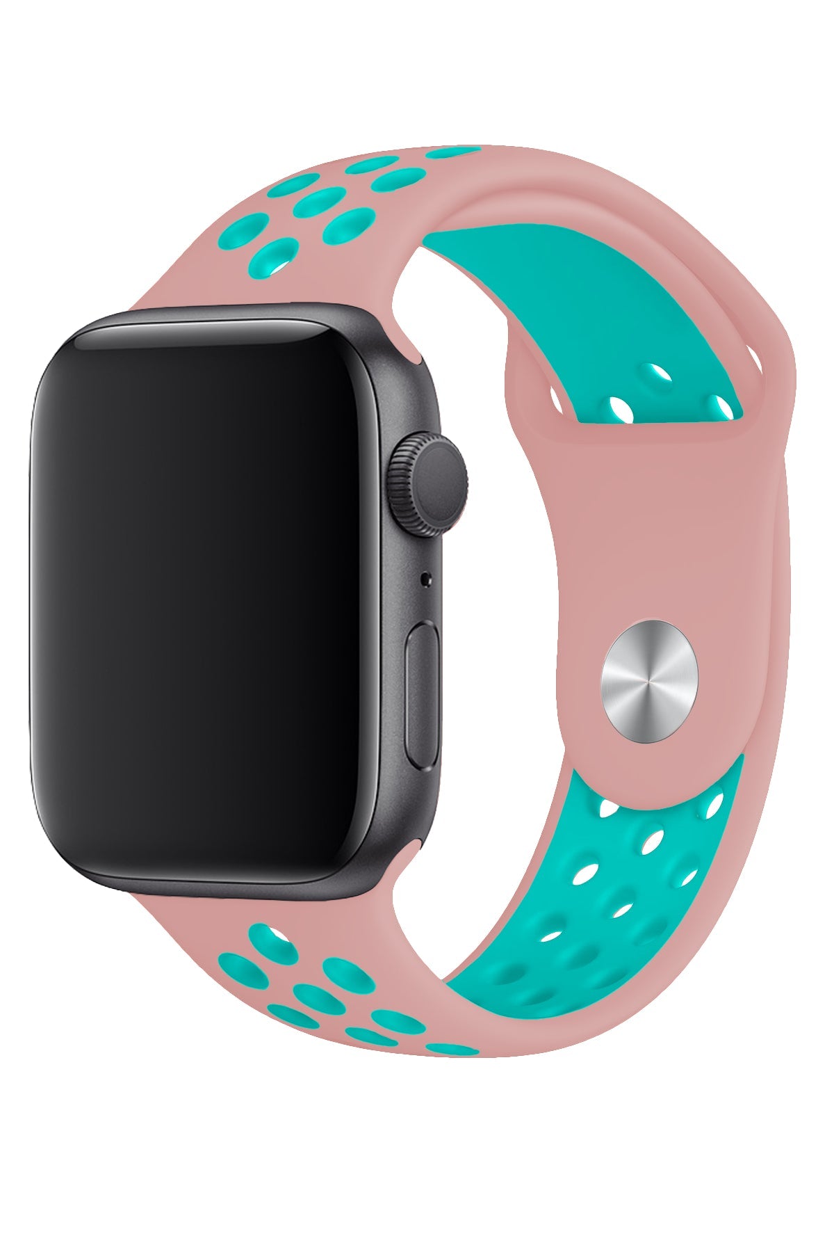 Apple Watch Uyumlu Silikon Delikli Spor Kordon Pembe Yeşil