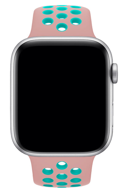 Apple Watch Uyumlu Silikon Delikli Spor Kordon Pembe Yeşil